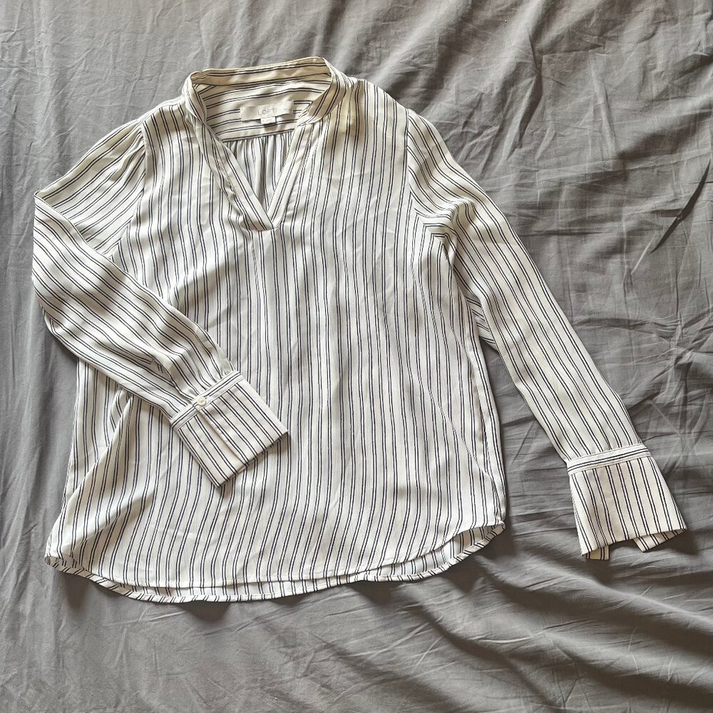Loft Pinstriped Black and White Blouse - Size Small Petite (SP)